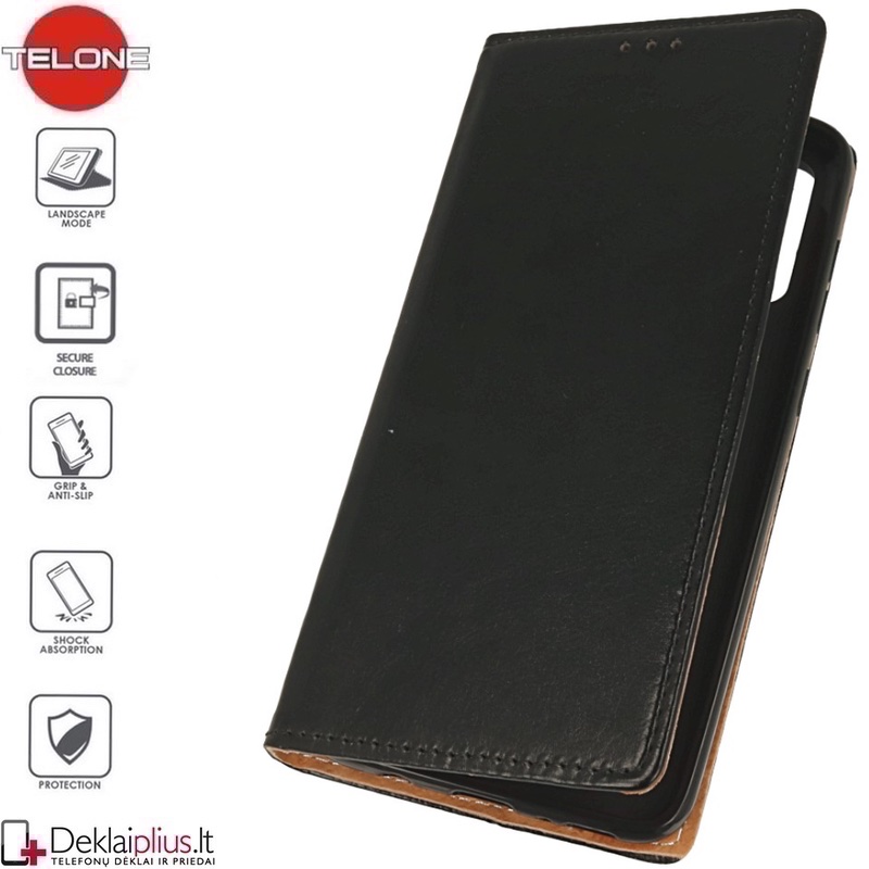 Grynos odos Telone dėklas - juodas (Samsung A50) Grynos odos Telone dėklas - juodas (Samsung A50)